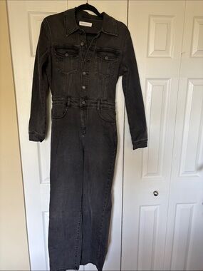 Dynamite Washed Charcoal Long Sleeve Denim Utility Jumpsuit Size S